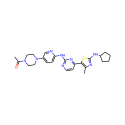 CC(=O)N1CCN(c2ccc(Nc3nccc(-c4sc(NC5CCCC5)nc4C)n3)nc2)CC1 ZINC001772654956