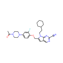 CC(=O)N1CCN(c2ccc(OCc3cc4cnc(C#N)nc4n3CCC3CCCCC3)c(F)c2)CC1 ZINC000040972299