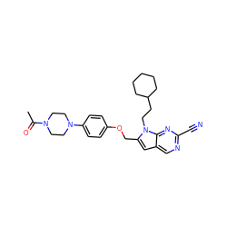 CC(=O)N1CCN(c2ccc(OCc3cc4cnc(C#N)nc4n3CCC3CCCCC3)cc2)CC1 ZINC000040936346