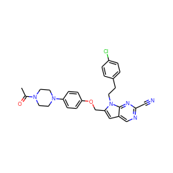 CC(=O)N1CCN(c2ccc(OCc3cc4cnc(C#N)nc4n3CCc3ccc(Cl)cc3)cc2)CC1 ZINC000040393929