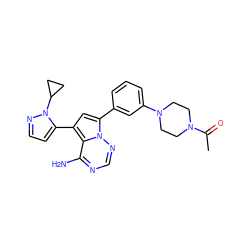CC(=O)N1CCN(c2cccc(-c3cc(-c4ccnn4C4CC4)c4c(N)ncnn34)c2)CC1 ZINC001772612712