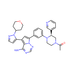 CC(=O)N1CCN(c2cccc(-c3cc(-c4ccnn4C4CCOCC4)c4c(N)ncnn34)c2)[C@@H](c2cccnc2)C1 ZINC001772605673