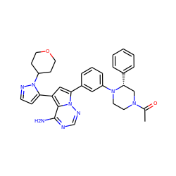 CC(=O)N1CCN(c2cccc(-c3cc(-c4ccnn4C4CCOCC4)c4c(N)ncnn34)c2)[C@H](c2ccccc2)C1 ZINC001772625408