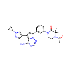 CC(=O)N1CCN(c2cccc(-c3cc(-c4cnn(C5CC5)c4)c4c(N)ncnn34)c2)C(=O)C1(C)C ZINC001772578174