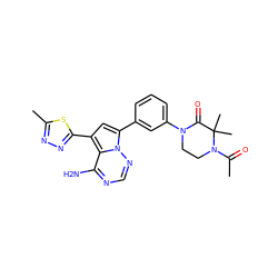 CC(=O)N1CCN(c2cccc(-c3cc(-c4nnc(C)s4)c4c(N)ncnn34)c2)C(=O)C1(C)C ZINC001772584491