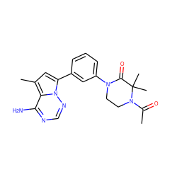 CC(=O)N1CCN(c2cccc(-c3cc(C)c4c(N)ncnn34)c2)C(=O)C1(C)C ZINC001772572379