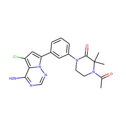 CC(=O)N1CCN(c2cccc(-c3cc(Cl)c4c(N)ncnn34)c2)C(=O)C1(C)C ZINC001772654012