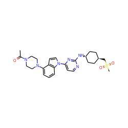 CC(=O)N1CCN(c2cccc3c2ccn3-c2ccnc(N[C@H]3CC[C@H](CS(C)(=O)=O)CC3)n2)CC1 ZINC000261144510