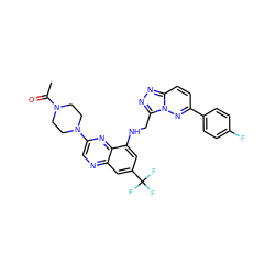 CC(=O)N1CCN(c2cnc3cc(C(F)(F)F)cc(NCc4nnc5ccc(-c6ccc(F)cc6)nn45)c3n2)CC1 ZINC000095562448