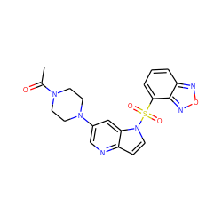 CC(=O)N1CCN(c2cnc3ccn(S(=O)(=O)c4cccc5nonc45)c3c2)CC1 ZINC000043010176