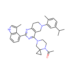 CC(=O)N1CCN(c2nc(-c3cccc4[nH]cc(C)c34)nc3c2CN(c2cc(C(C)C)ccc2C)CC3)CC12CC2 ZINC000146961363