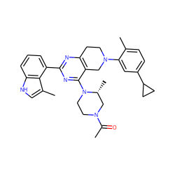 CC(=O)N1CCN(c2nc(-c3cccc4[nH]cc(C)c34)nc3c2CN(c2cc(C4CC4)ccc2C)CC3)[C@H](C)C1 ZINC000146981806