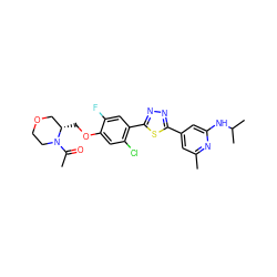 CC(=O)N1CCOC[C@@H]1COc1cc(Cl)c(-c2nnc(-c3cc(C)nc(NC(C)C)c3)s2)cc1F ZINC000653766930