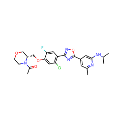 CC(=O)N1CCOC[C@@H]1COc1cc(Cl)c(-c2noc(-c3cc(C)nc(NC(C)C)c3)n2)cc1F ZINC000653764459