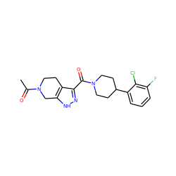 CC(=O)N1CCc2c(C(=O)N3CCC(c4cccc(F)c4Cl)CC3)n[nH]c2C1 ZINC001772569924