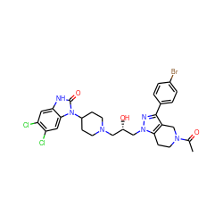 CC(=O)N1CCc2c(c(-c3ccc(Br)cc3)nn2C[C@@H](O)CN2CCC(n3c(=O)[nH]c4cc(Cl)c(Cl)cc43)CC2)C1 ZINC000028340948