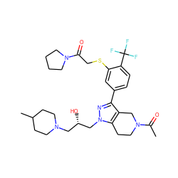 CC(=O)N1CCc2c(c(-c3ccc(C(F)(F)F)c(SCC(=O)N4CCCC4)c3)nn2C[C@@H](O)CN2CCC(C)CC2)C1 ZINC000049780471