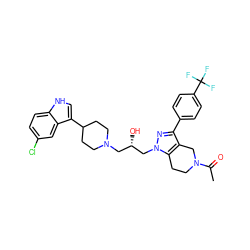 CC(=O)N1CCc2c(c(-c3ccc(C(F)(F)F)cc3)nn2C[C@@H](O)CN2CCC(c3c[nH]c4ccc(Cl)cc34)CC2)C1 ZINC000028824400