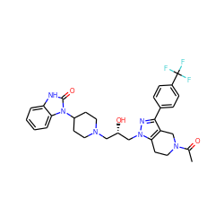 CC(=O)N1CCc2c(c(-c3ccc(C(F)(F)F)cc3)nn2C[C@@H](O)CN2CCC(n3c(=O)[nH]c4ccccc43)CC2)C1 ZINC000028344528