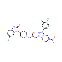 CC(=O)N1CCc2c(c(-c3ccc(Cl)c(C)c3)nn2C[C@H](O)CN2CCC(n3c(=O)[nH]c4ccc(Cl)cc43)CC2)C1 ZINC000028344911