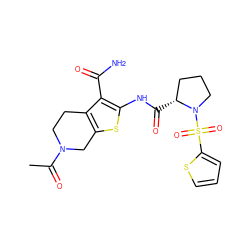 CC(=O)N1CCc2c(sc(NC(=O)[C@@H]3CCCN3S(=O)(=O)c3cccs3)c2C(N)=O)C1 ZINC000010187036