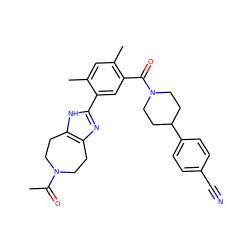 CC(=O)N1CCc2nc(-c3cc(C(=O)N4CCC(c5ccc(C#N)cc5)CC4)c(C)cc3C)[nH]c2CC1 ZINC000150315876