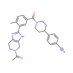 CC(=O)N1CCc2nc(-c3cc(C(=O)N4CCC(c5ccc(C#N)cc5)CC4)ccc3C)[nH]c2C1 ZINC000150218191