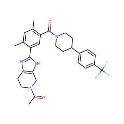 CC(=O)N1CCc2nc(-c3cc(C(=O)N4CCC(c5ccc(C(F)(F)F)cc5)CC4)c(C)cc3C)[nH]c2C1 ZINC000149316652