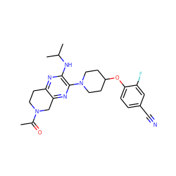 CC(=O)N1CCc2nc(NC(C)C)c(N3CCC(Oc4ccc(C#N)cc4F)CC3)nc2C1 ZINC001772579858