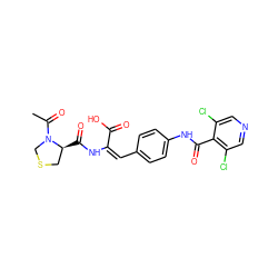 CC(=O)N1CSC[C@@H]1C(=O)N/C(=C/c1ccc(NC(=O)c2c(Cl)cncc2Cl)cc1)C(=O)O ZINC000013488057