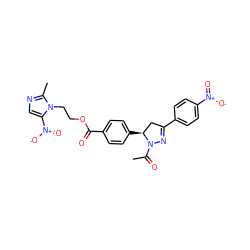 CC(=O)N1N=C(c2ccc([N+](=O)[O-])cc2)C[C@@H]1c1ccc(C(=O)OCCn2c([N+](=O)[O-])cnc2C)cc1 ZINC000653793662