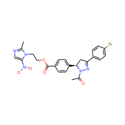 CC(=O)N1N=C(c2ccc(Br)cc2)C[C@@H]1c1ccc(C(=O)OCCn2c([N+](=O)[O-])cnc2C)cc1 ZINC000653788988