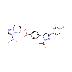 CC(=O)N1N=C(c2ccc(Br)cc2)C[C@H]1c1ccc(C(=O)O[C@H](C)Cn2c([N+](=O)[O-])cnc2C)cc1 ZINC000653788980