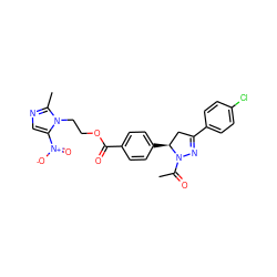 CC(=O)N1N=C(c2ccc(Cl)cc2)C[C@@H]1c1ccc(C(=O)OCCn2c([N+](=O)[O-])cnc2C)cc1 ZINC000653793622