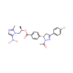 CC(=O)N1N=C(c2ccc(Cl)cc2)C[C@H]1c1ccc(C(=O)O[C@H](C)Cn2c([N+](=O)[O-])cnc2C)cc1 ZINC000653793637