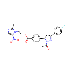 CC(=O)N1N=C(c2ccc(F)cc2)C[C@@H]1c1ccc(C(=O)OCCn2c([N+](=O)[O-])cnc2C)cc1 ZINC000653794503