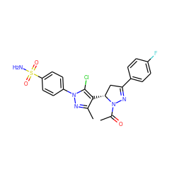 CC(=O)N1N=C(c2ccc(F)cc2)C[C@H]1c1c(C)nn(-c2ccc(S(N)(=O)=O)cc2)c1Cl ZINC000474608993