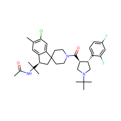 CC(=O)NC(C)(C)[C@@H]1CC2(CCN(C(=O)[C@@H]3CN(C(C)(C)C)C[C@H]3c3ccc(F)cc3F)CC2)c2cc(Cl)c(C)cc21 ZINC000049781164