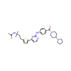 CC(=O)NC(C)(C)CCc1ccc(-c2ccnc(Nc3ccc(C(=O)N4CCC(N5CCCC5)CC4)cc3)n2)s1 ZINC000028564203