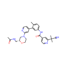 CC(=O)NC[C@@H]1CN(c2cc(-c3cc(NC(=O)c4ccnc(C(C)(C)C#N)c4)ccc3C)ccn2)CCO1 ZINC000220679825