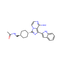 CC(=O)NC[C@H]1CC[C@H](c2nc(-c3cc4ccccc4[nH]3)c3c(N)nccn32)CC1 ZINC000254043424