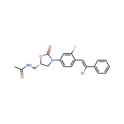 CC(=O)NC[C@H]1CN(c2ccc(/C=C(\Br)c3ccccc3)c(F)c2)C(=O)O1 ZINC000013648805