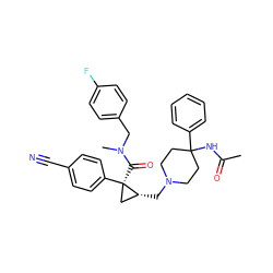 CC(=O)NC1(c2ccccc2)CCN(C[C@@H]2C[C@@]2(C(=O)N(C)Cc2ccc(F)cc2)c2ccc(C#N)cc2)CC1 ZINC000066112640