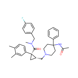 CC(=O)NC1(c2ccccc2)CCN(C[C@@H]2C[C@@]2(C(=O)N(C)Cc2ccc(F)cc2)c2ccc(C)c(C)c2)CC1 ZINC000066099947