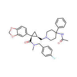 CC(=O)NC1(c2ccccc2)CCN(C[C@@H]2C[C@@]2(C(=O)N(C)Cc2ccc(F)cc2)c2ccc3c(c2)OCO3)CC1 ZINC000066099949