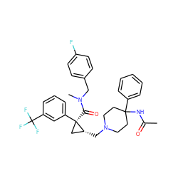 CC(=O)NC1(c2ccccc2)CCN(C[C@@H]2C[C@@]2(C(=O)N(C)Cc2ccc(F)cc2)c2cccc(C(F)(F)F)c2)CC1 ZINC000066077279