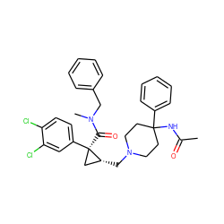 CC(=O)NC1(c2ccccc2)CCN(C[C@@H]2C[C@@]2(C(=O)N(C)Cc2ccccc2)c2ccc(Cl)c(Cl)c2)CC1 ZINC000014209314