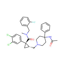 CC(=O)NC1(c2ccccc2)CCN(C[C@@H]2C[C@]2(C(=O)N(C)Cc2ccccc2F)c2ccc(Cl)c(Cl)c2)CC1 ZINC000066078460