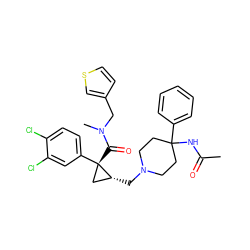 CC(=O)NC1(c2ccccc2)CCN(C[C@@H]2C[C@]2(C(=O)N(C)Cc2ccsc2)c2ccc(Cl)c(Cl)c2)CC1 ZINC000066099073