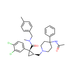 CC(=O)NC1(c2ccccc2)CCN(C[C@H]2C[C@]2(C(=O)N(C)Cc2ccc(C)cc2)c2ccc(Cl)c(Cl)c2)CC1 ZINC000066066444